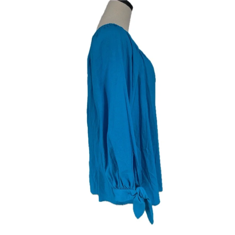 NWT Michael Kors Plus Size Off the Shoulder Top, Milos Blue, 3X‎ Linen Blend